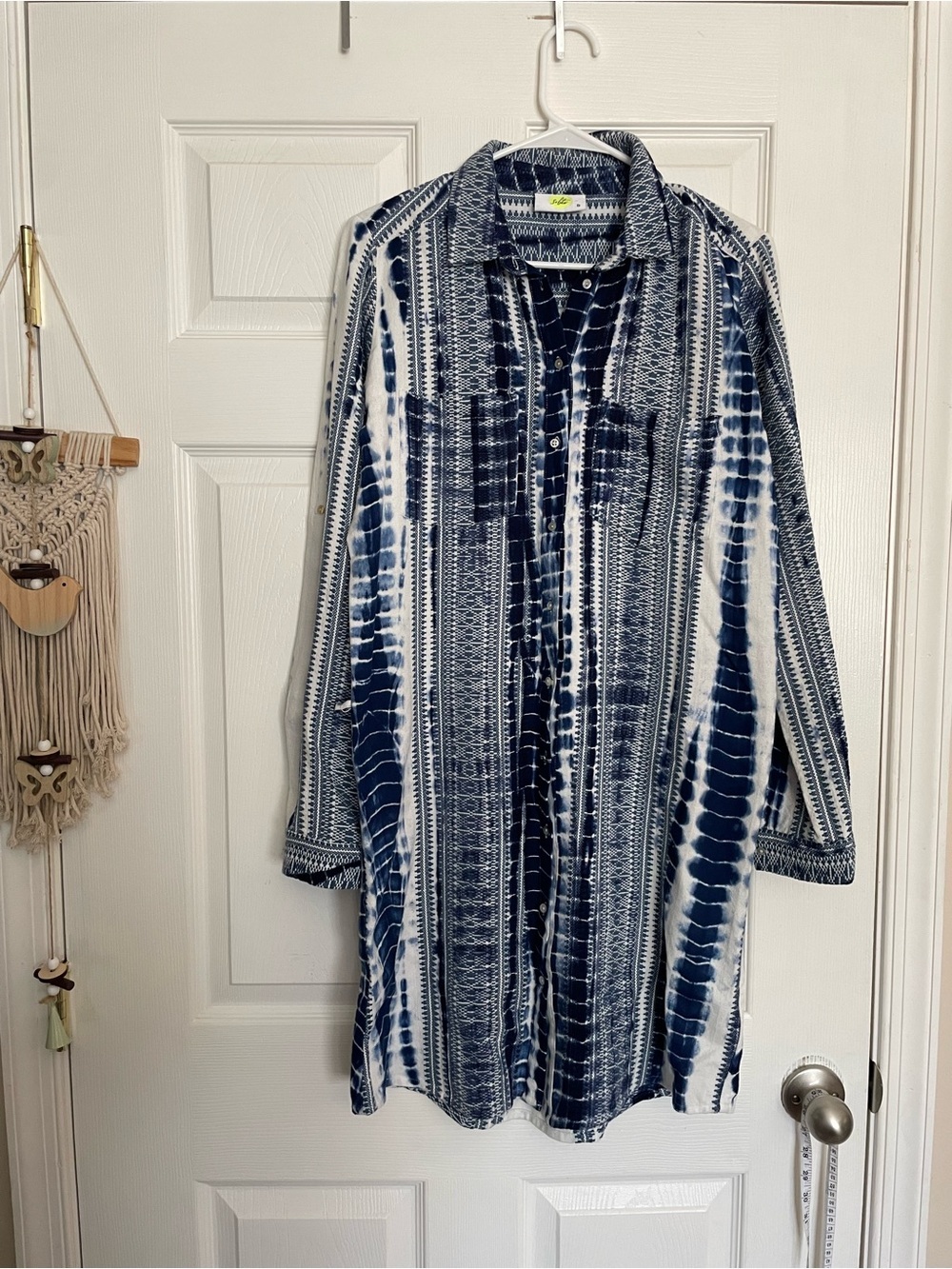 Solito 100% Cotton Women’s size Small Tie-Dye Indigo Long Sleeve Shirt Dress